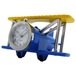 Pilot Toys Blue and Yellow Whimsical Biplane Desk Clock for Aviators