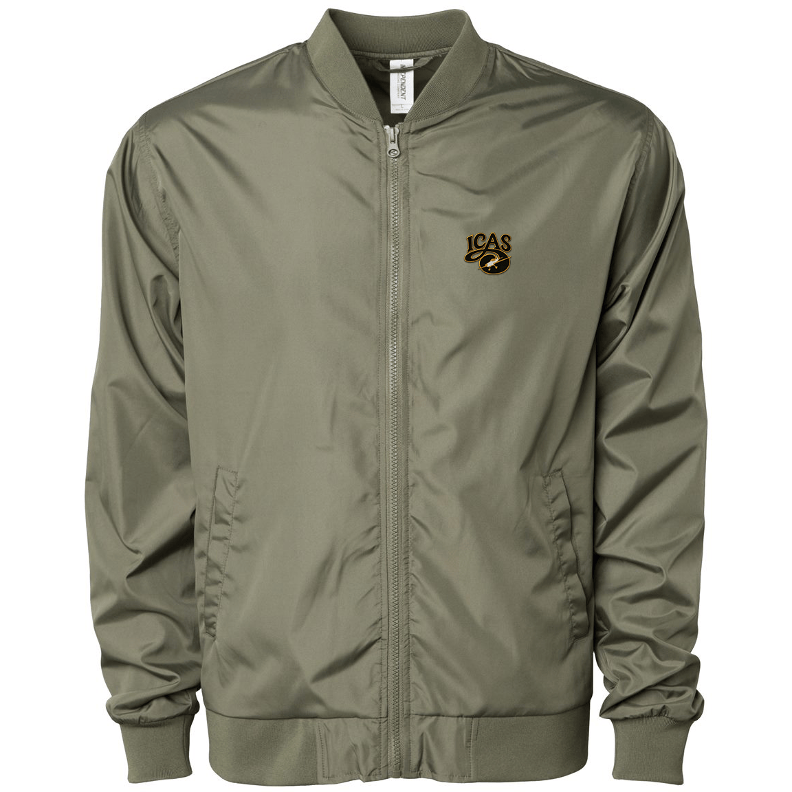 Official ICAS Army Green lightweight bomber jacket with embroidered logo